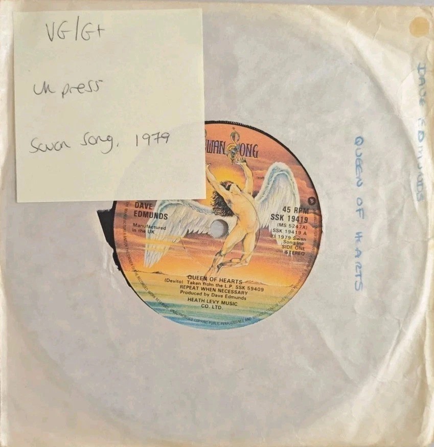 Dave Edmunds Queen Of Hearts Vinyl Record 7" VG/G+ SSK19419 1979 sleeve Dave Edmunds Queen Of Hearts Vinyl Record 7" VG/G+ SSK19419 1979 sleeve