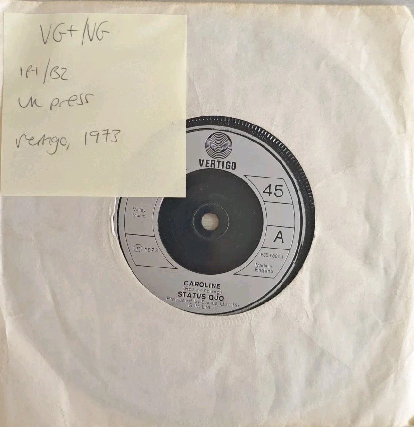 Status Quo Caroline / Joanne Vinyl Record 7" VG+/VG 6059085 1973 sleeve Status Quo Caroline / Joanne Vinyl Record 7" VG+/VG 6059085 1973 sleeve