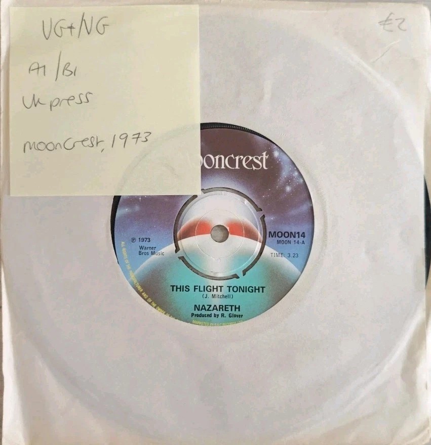 Nazareth This Flight Tonight Vinyl Record 7" VG+/VG MOON14 1973 sleeve Nazareth This Flight Tonight Vinyl Record 7" VG+/VG MOON14 1973 sleeve