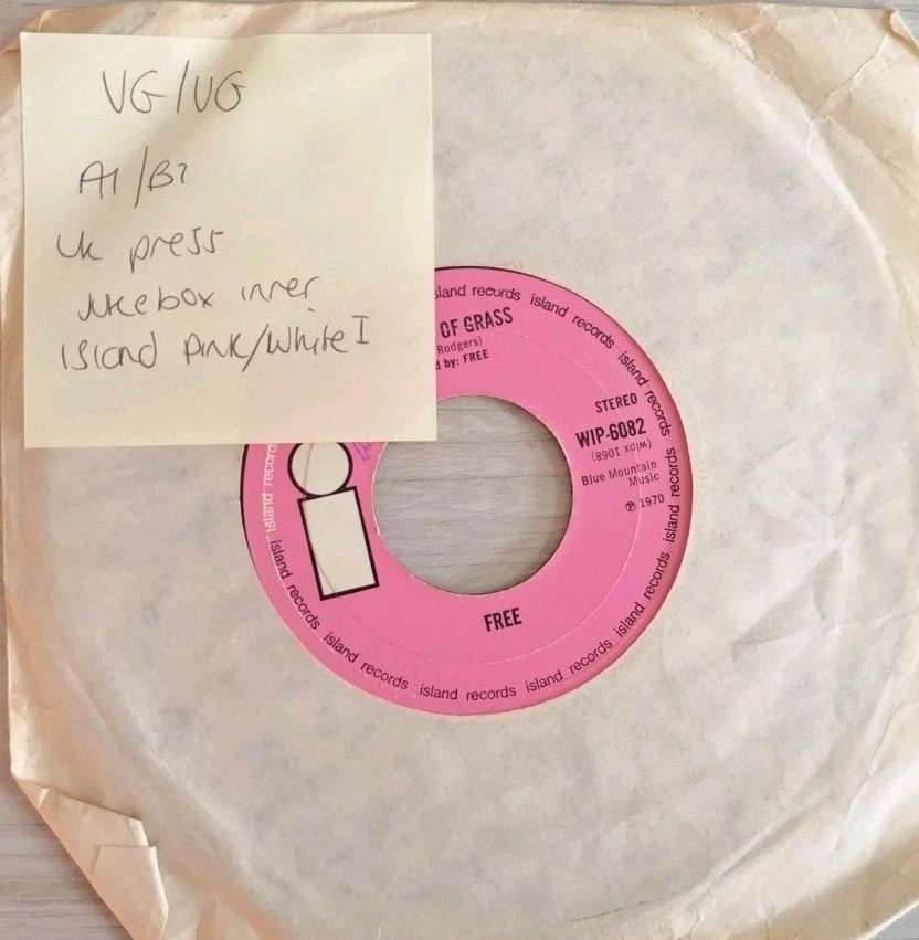 Free All Right Now/ Mouthful Of Grass Vinyl Record 7" VG/VG WIP 6082 sleeve Free All Right Now/ Mouthful Of Grass Vinyl Record 7" VG/VG WIP 6082 sleeve