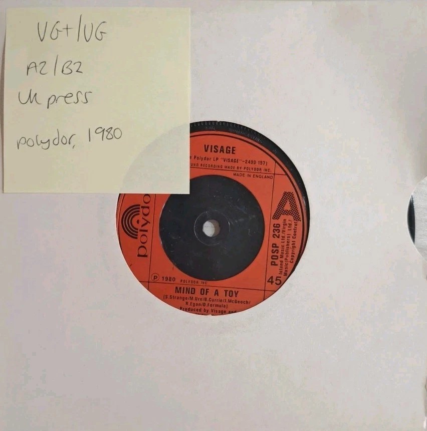 Visage Mind Of A Toy Vinyl Record 7" VG+/VG POSP 236 1980 sleeve Visage Mind Of A Toy Vinyl Record 7" VG+/VG POSP 236 1980 sleeve