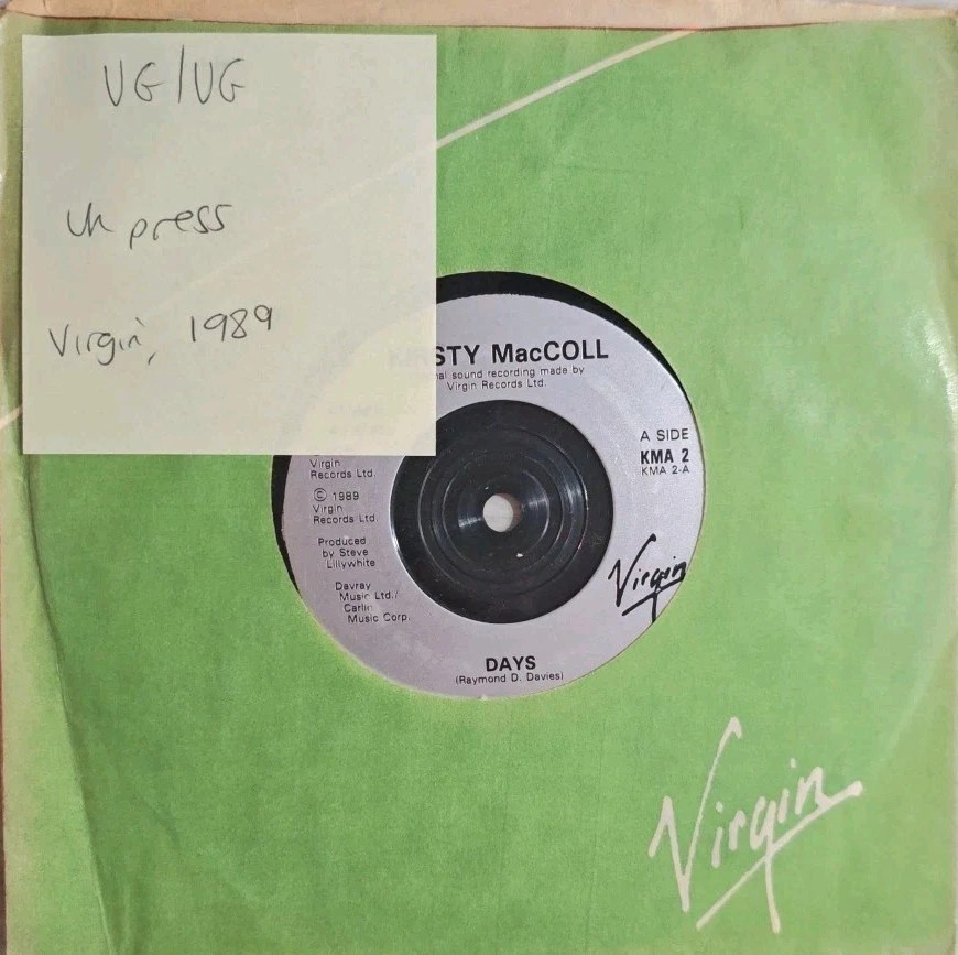 Kirsty MacColl Days / Happy Vinyl Record 7" VG/VG KMA2 1989 sleeve Kirsty MacColl Days / Happy Vinyl Record 7" VG/VG KMA2 1989 sleeve