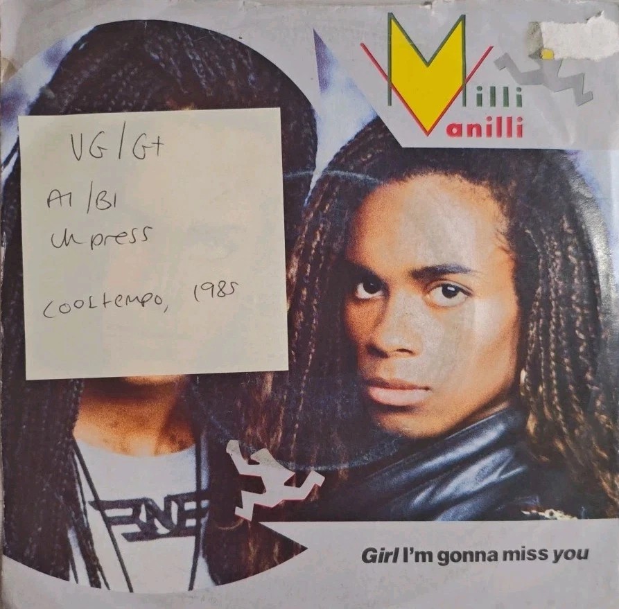 Milli Vanilli Girl I'm Gonna Miss You Vinyl Record 7" VG/G+ COOL191 1985 sleeve Milli Vanilli Girl I'm Gonna Miss You Vinyl Record 7" VG/G+ COOL191 1985 sleeve