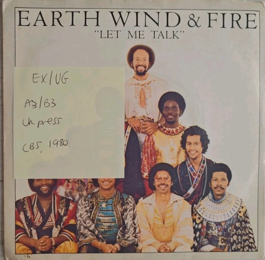 Earth, Wind & Fire Let Me Talk Vinyl Record 7" EX/VG CBS8982 1980 sleeve Earth, Wind & Fire Let Me Talk Vinyl Record 7" EX/VG CBS8982 1980 sleeve