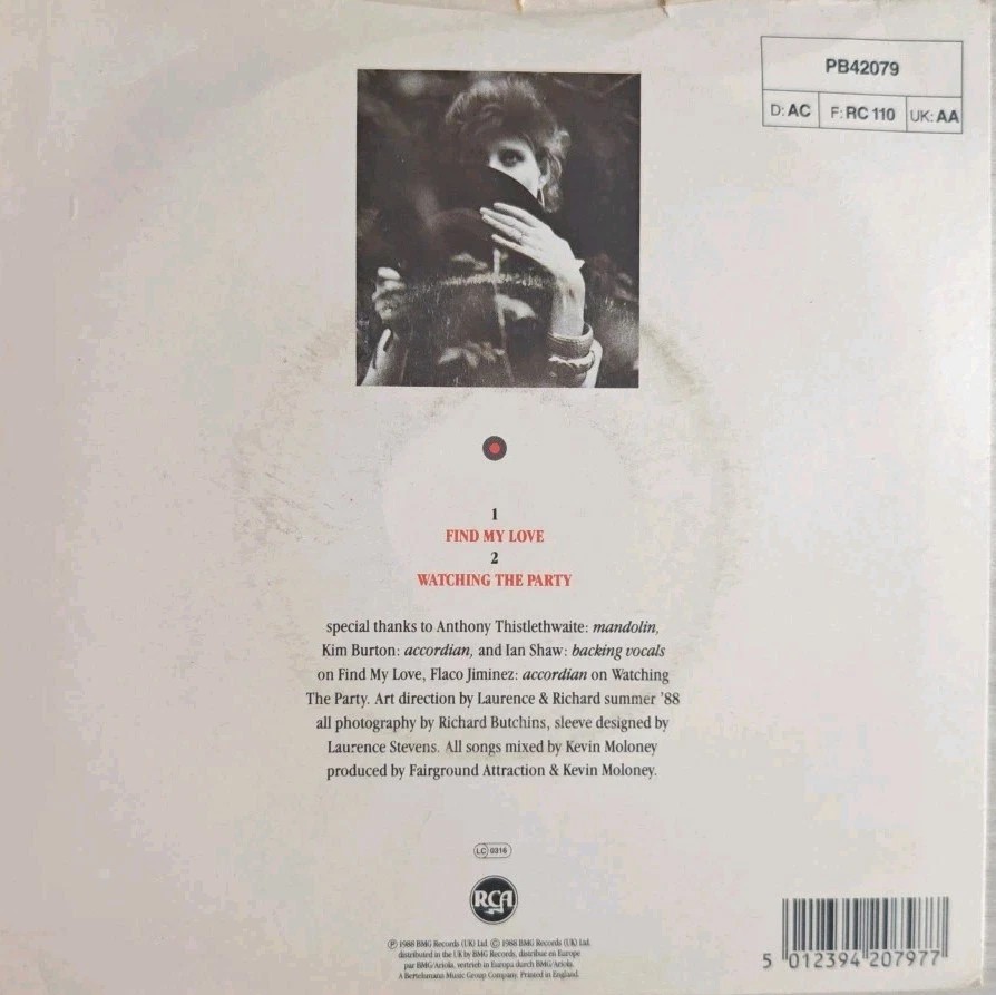 Fairground Attraction Find My Love Vinyl Record 7" VG+/VG+ PB 42079 1988 sleeve Fairground Attraction Find My Love Vinyl Record 7" VG+/VG+ PB 42079 1988 sleeve