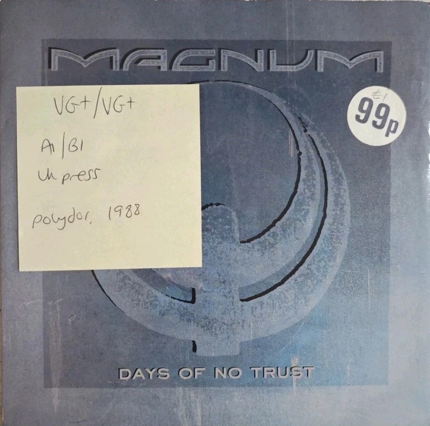 Magnum Days of No Trust Vinyl Record 7" VG+/VG+ POSP910 1988 sleeve Magnum Days of No Trust Vinyl Record 7" VG+/VG+ POSP910 1988 sleeve