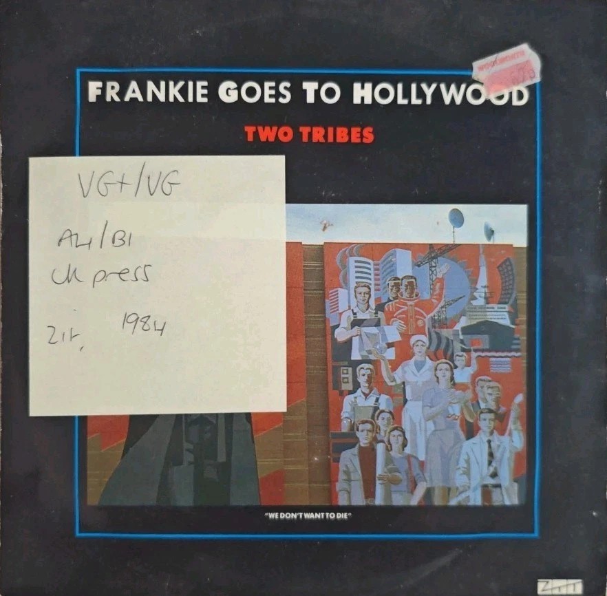 Frankie Goes to Hollywood Two Tribes Vinyl Record 7" VG+/VG ZTAS 3 1984 sleeve Frankie Goes to Hollywood Two Tribes Vinyl Record 7" VG+/VG ZTAS 3 1984 sleeve