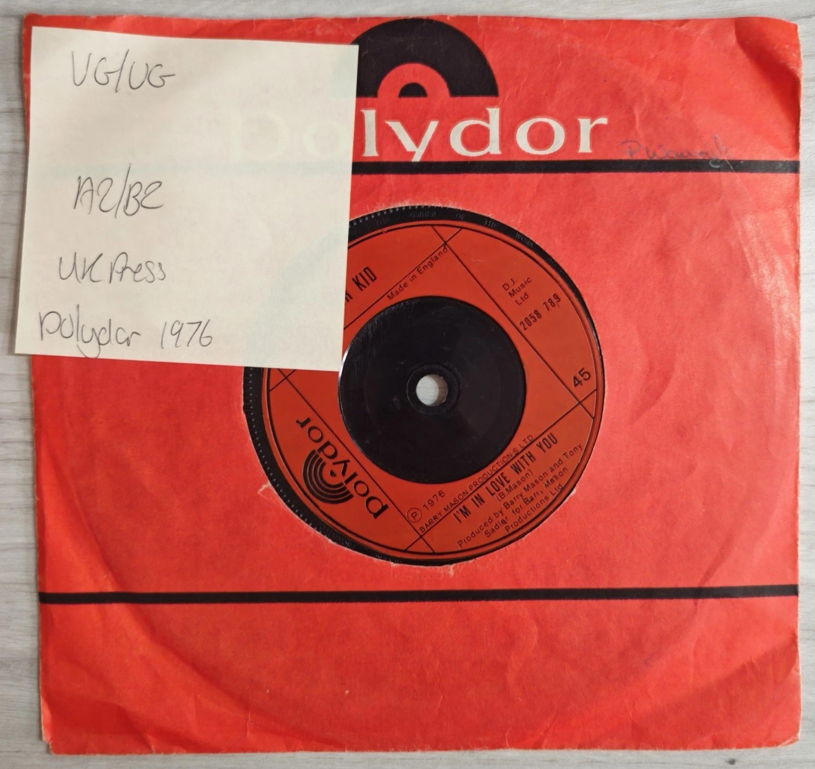 Our Kid You Just Might See Me Cry Vinyl Record 7" VG/VG 2058 729 1976 sleeve Our Kid You Just Might See Me Cry Vinyl Record 7" VG/VG 2058 729 1976 sleeve