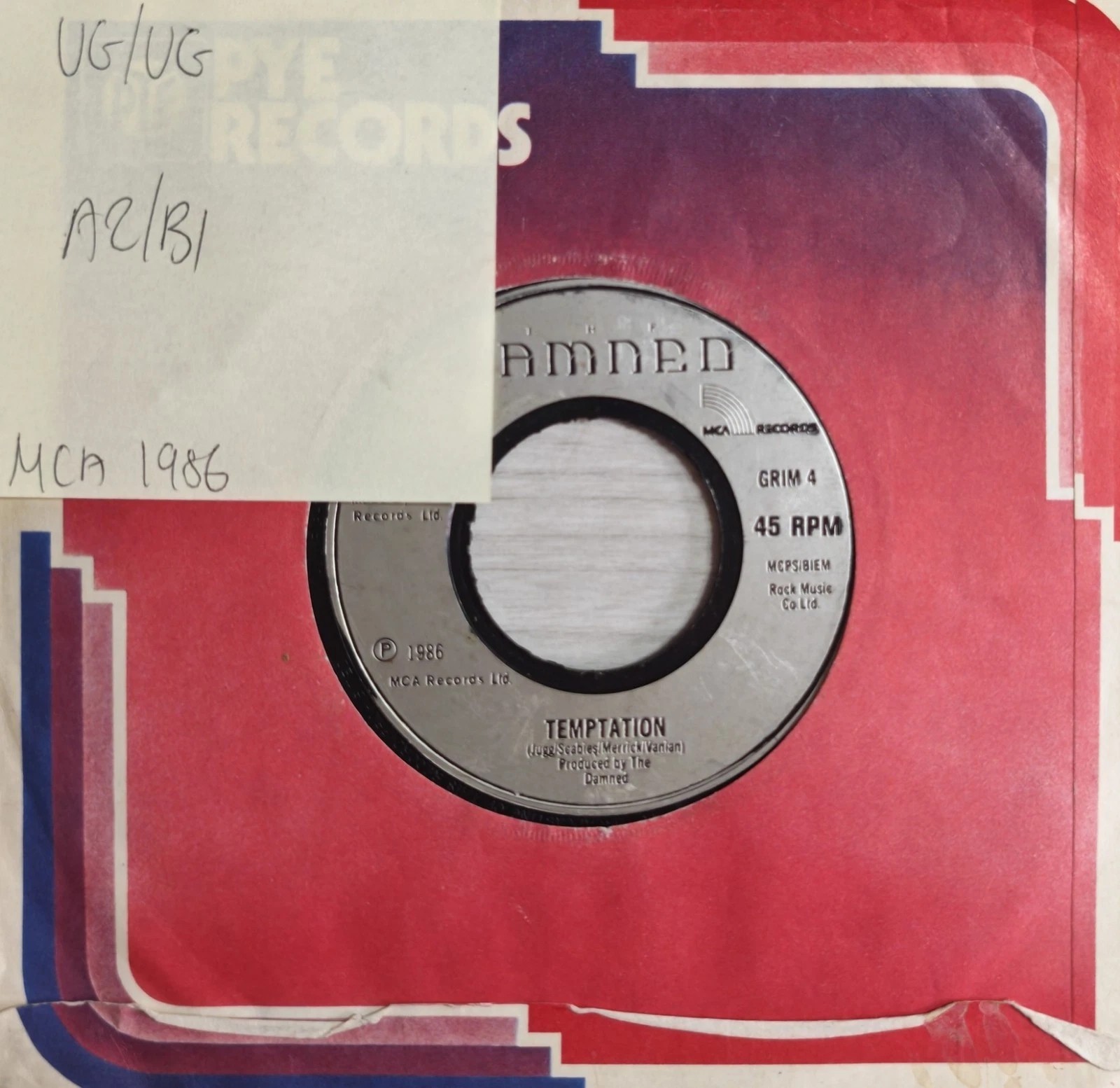 The Damned Eloise Vinyl Record 7" VG/VG GRIM 4 1986 sleeve The Damned Eloise Vinyl Record 7" VG/VG GRIM 4 1986 sleeve