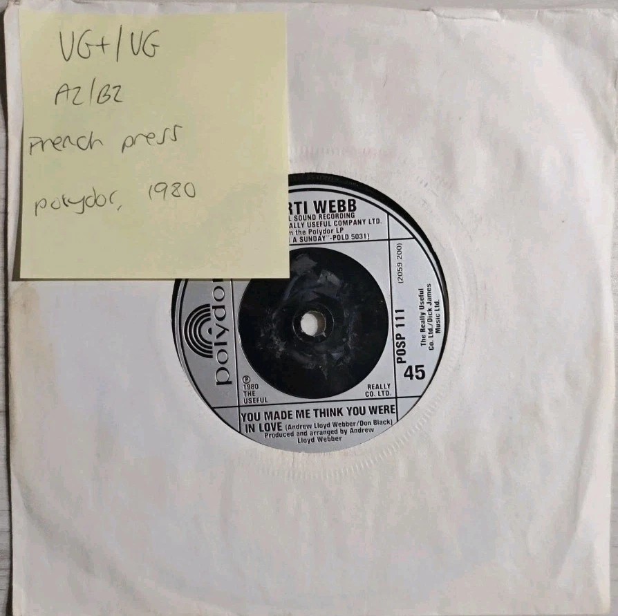 Marti Webb Tell Me On A Sunday Vinyl Record 7" VG+/VG POSP111 1980 sleeve Marti Webb Tell Me On A Sunday Vinyl Record 7" VG+/VG POSP111 1980 sleeve
