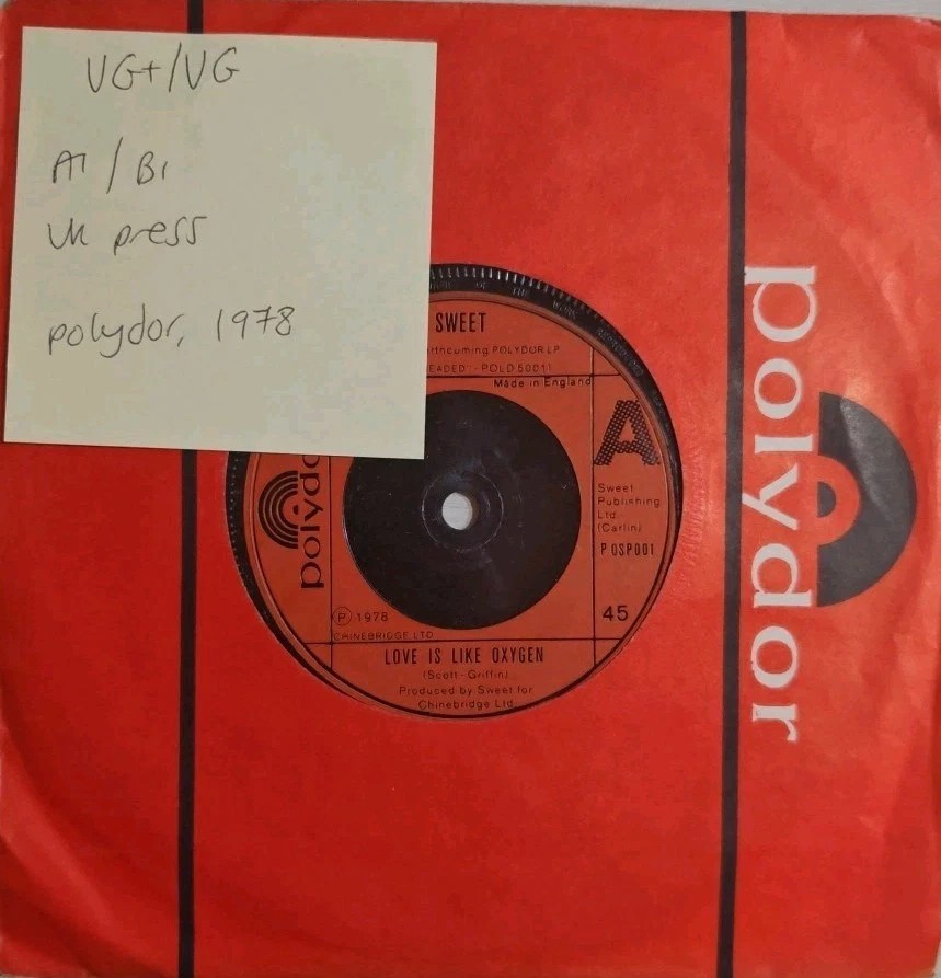 Sweet Love is Like Oxygen / Cover Girl Vinyl Record 7" VG+/VG POSP001 1978 sleeve Sweet Love is Like Oxygen / Cover Girl Vinyl Record 7" VG+/VG POSP001 1978 sleeve