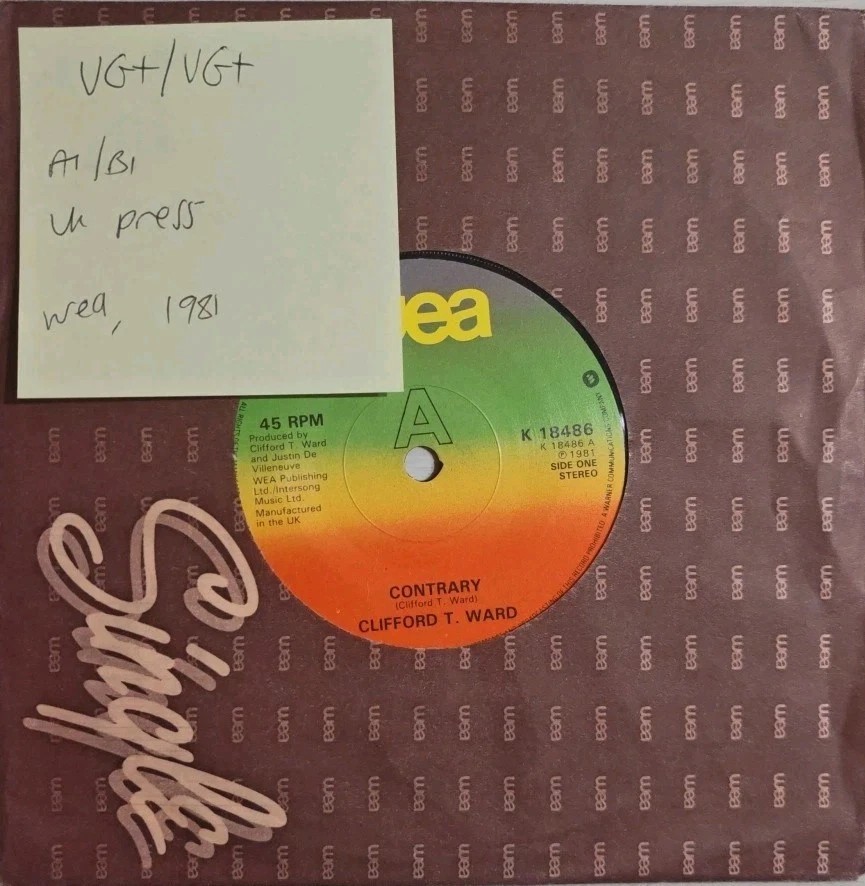Clifford T. Ward Contrary Vinyl Record 7" VG+/VG+ K18486 1981 sleeve Clifford T. Ward Contrary Vinyl Record 7" VG+/VG+ K18486 1981 sleeve
