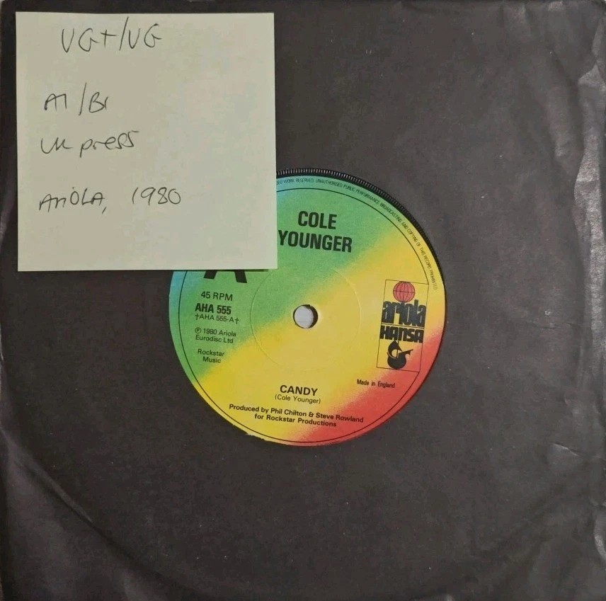 Cole Younger Candy Vinyl Record 7" VG+/VG AHA555 1980 sleeve Cole Younger Candy Vinyl Record 7" VG+/VG AHA555 1980 sleeve