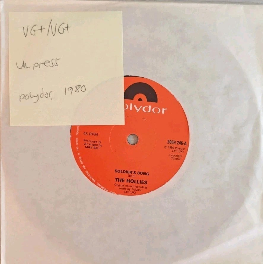 The Hollies Soldiers Song Vinyl Record 7" VG+/VG+ 2059246 1980 sleeve The Hollies Soldiers Song Vinyl Record 7" VG+/VG+ 2059246 1980 sleeve