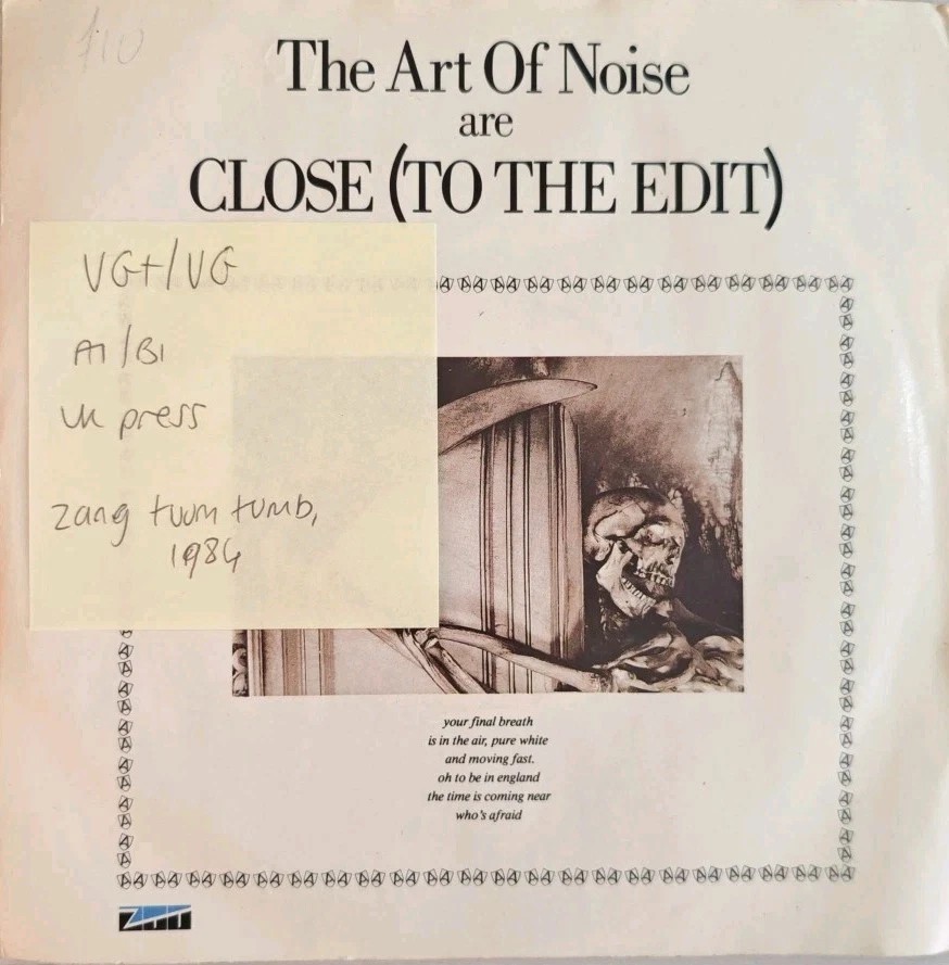 The Art of Noise Close / A Time To Hear Vinyl Record 7" VG+/VG ZTPS01 1984 sleeve The Art of Noise Close / A Time To Hear Vinyl Record 7" VG+/VG ZTPS01 1984 sleeve
