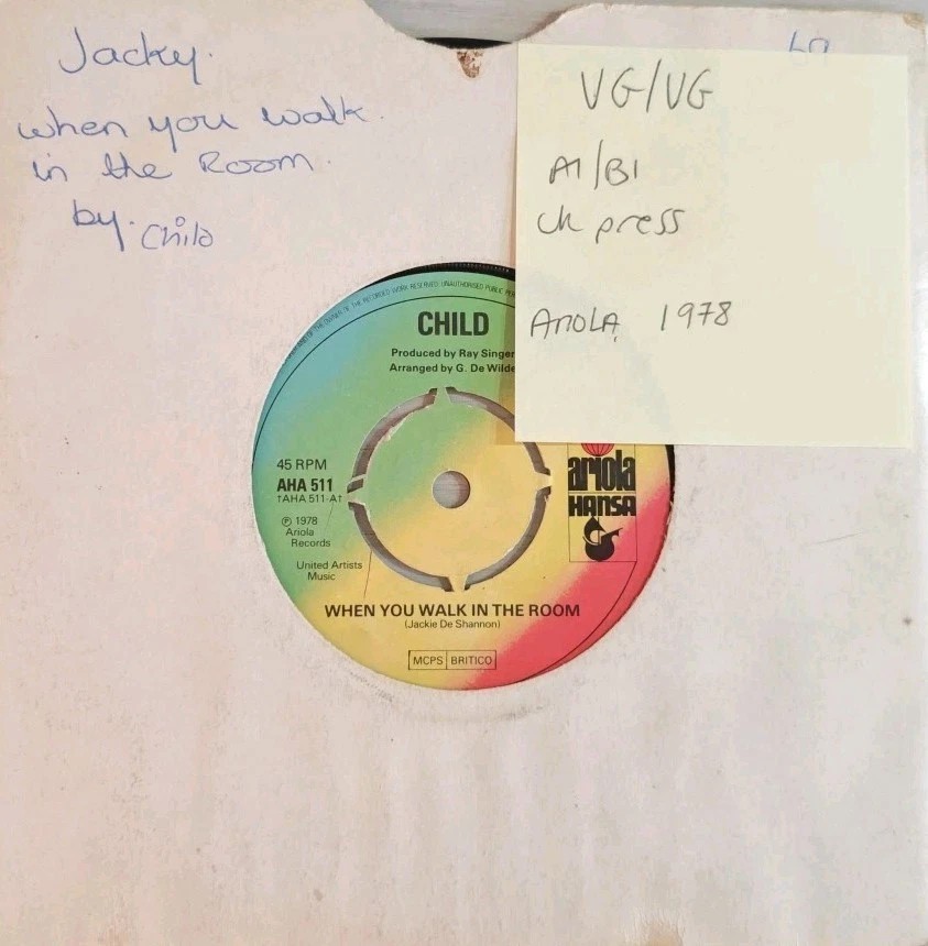 Child When You Walk In The Room Vinyl Record 7" VG/VG AHA 511 1978 sleeve Child When You Walk In The Room Vinyl Record 7" VG/VG AHA 511 1978 sleeve
