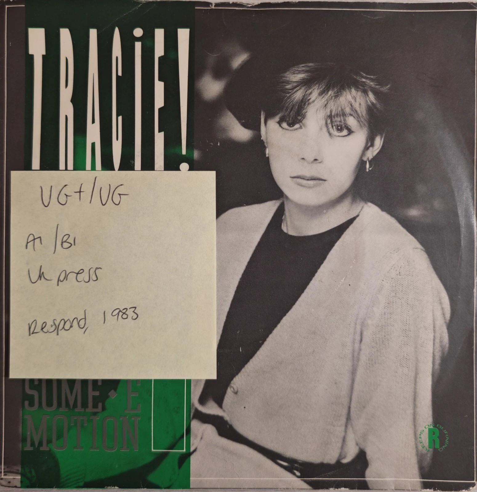 Tracie Give It Some Emotion Vinyl Record 7" VG+/VG KOB 704 1983 sleeve Tracie Give It Some Emotion Vinyl Record 7" VG+/VG KOB 704 1983 sleeve