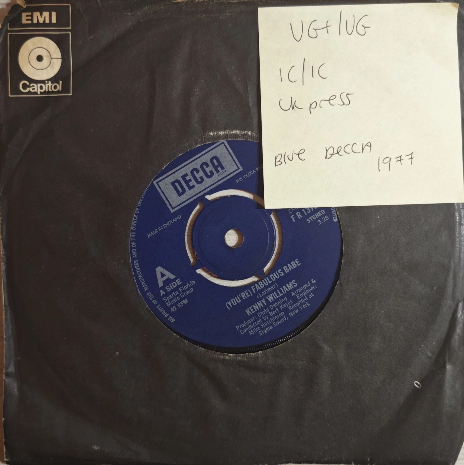 Kenny Williams (You're) Fabulous Babe Vinyl Record 7" VG+/VG F R 13731 1977 sleeve Kenny Williams (You're) Fabulous Babe Vinyl Record 7" VG+/VG F R 13731 1977 sleeve