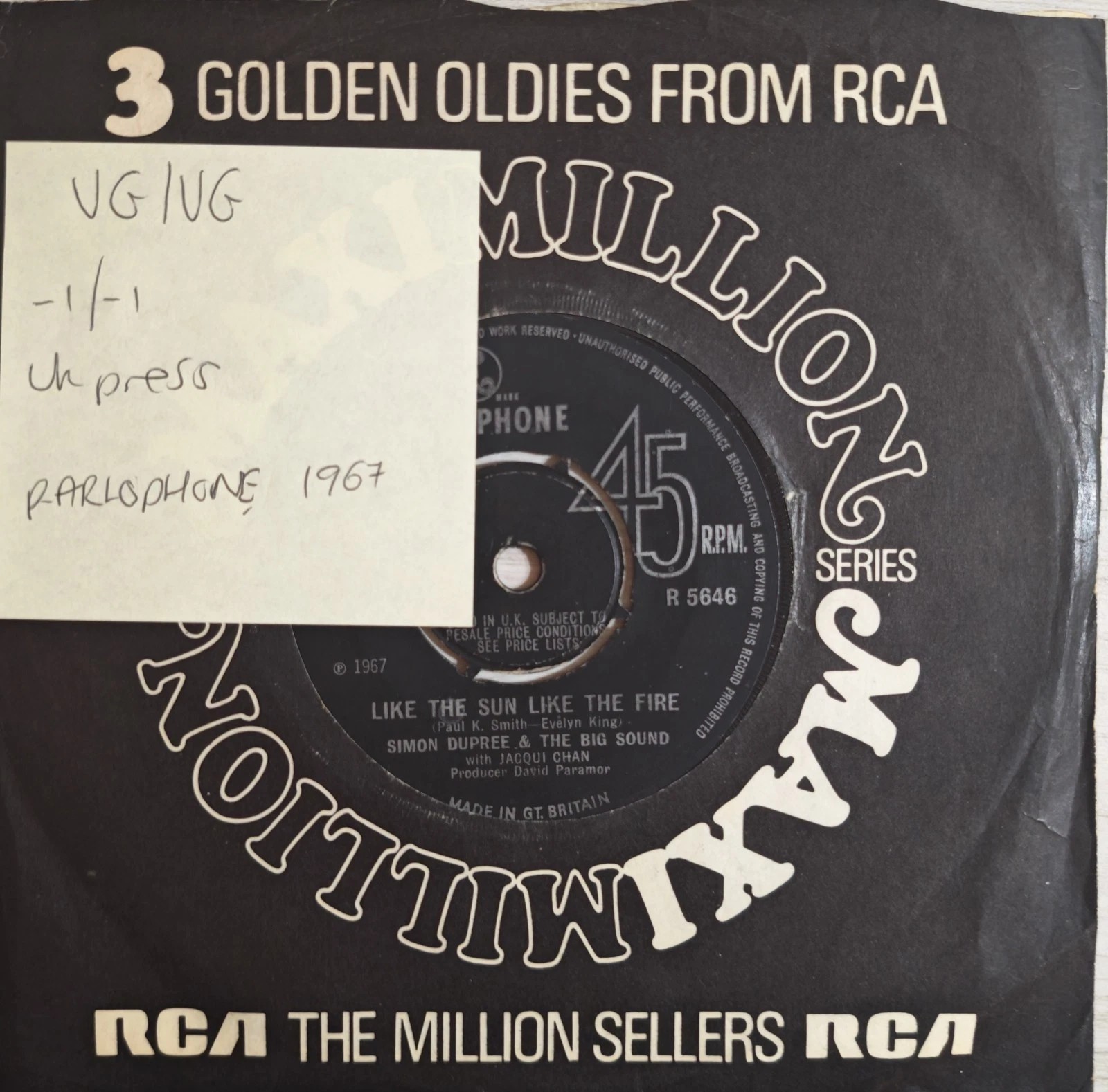 Simon Dupree & The Big Sound Kites Vinyl Record 7" VG/VG R5646 1967 sleeve Simon Dupree & The Big Sound Kites Vinyl Record 7" VG/VG R5646 1967 sleeve