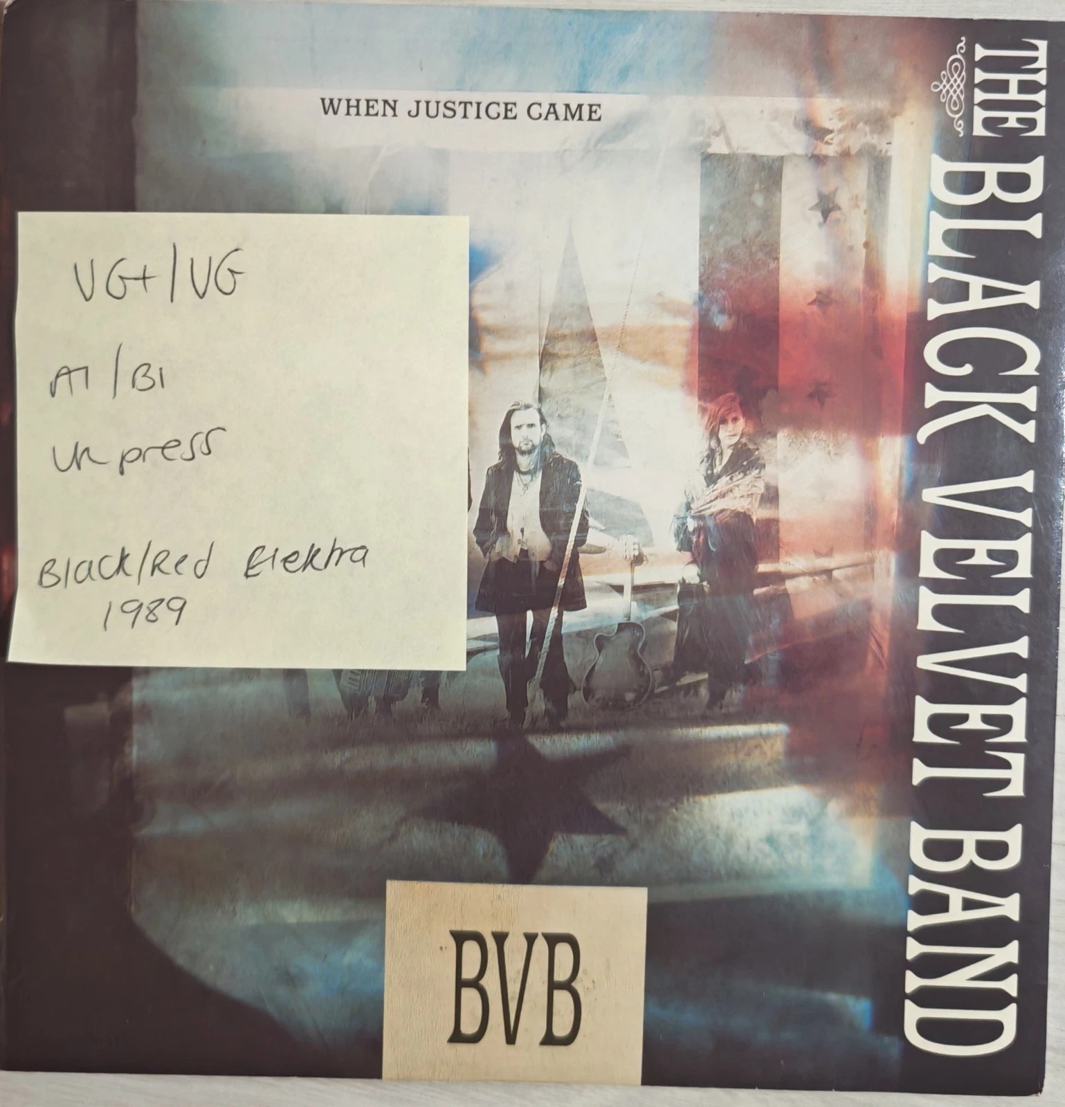 The Black Velvet Band When Justice Came Vinyl Record 7" VG+/VG EKR99 1989 sleeve The Black Velvet Band When Justice Came Vinyl Record 7" VG+/VG EKR99 1989 sleeve