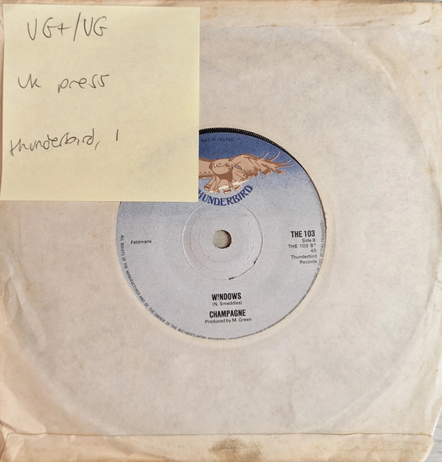 Champagne Windows Vinyl Record 7" VG+/VG THE 103 1975 sleeve Champagne Windows Vinyl Record 7" VG+/VG THE 103 1975 sleeve
