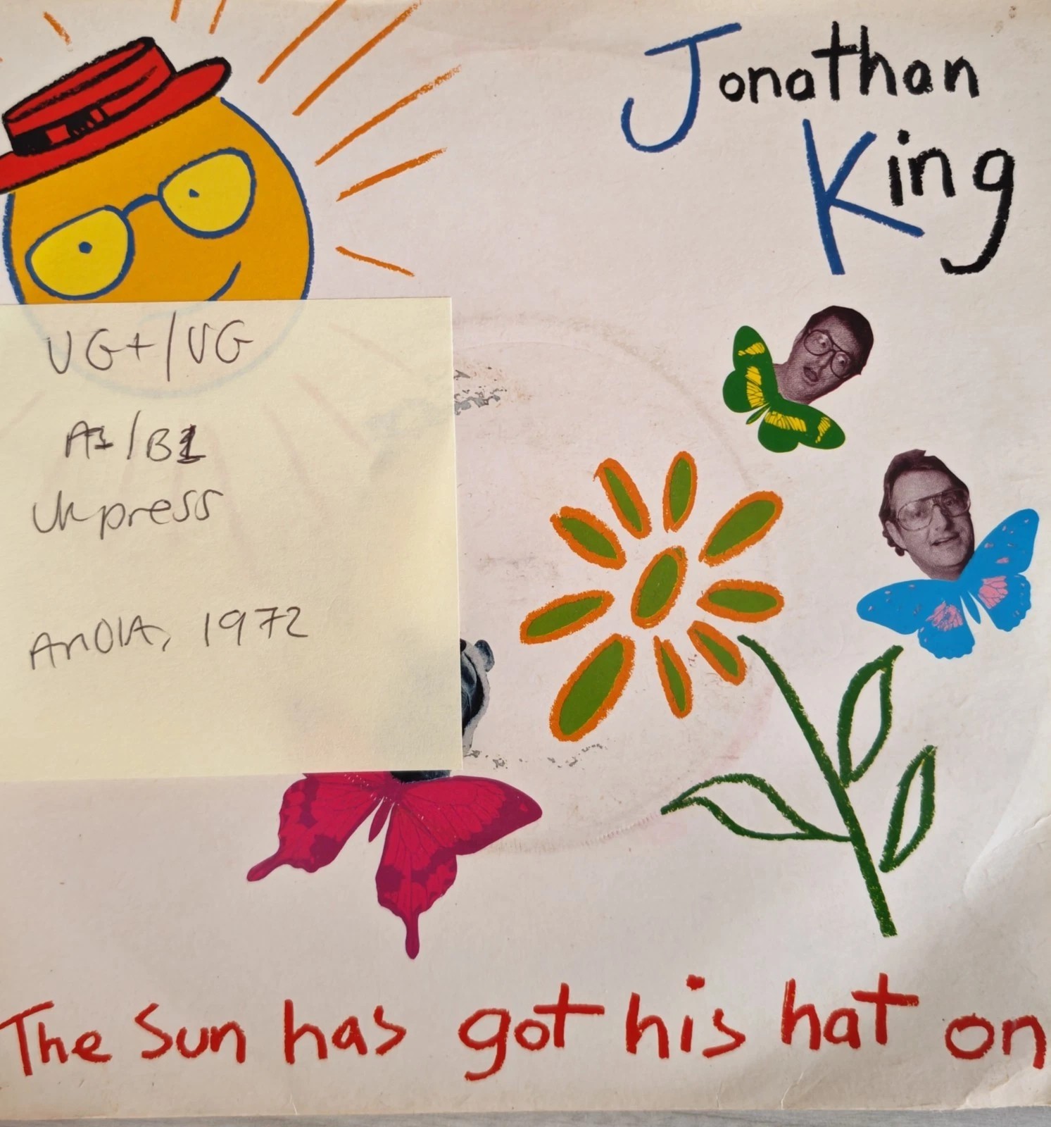 Jonathan King The Sun Has Got His Hat On Vinyl Record 7" VG+/VG 112522 1972 sleeve Jonathan King The Sun Has Got His Hat On Vinyl Record 7" VG+/VG 112522 1972 sleeve