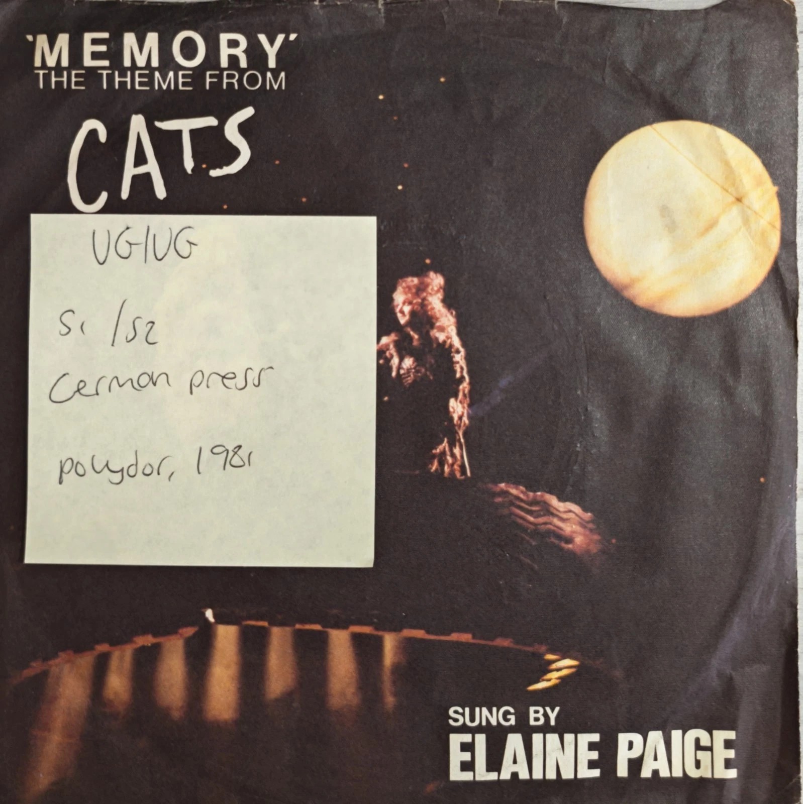 Elaine Paige Memory From Cats Musical Vinyl Record 7" VG/VG 2059364 1981 sleeve Elaine Paige Memory From Cats Musical Vinyl Record 7" VG/VG 2059364 1981 sleeve
