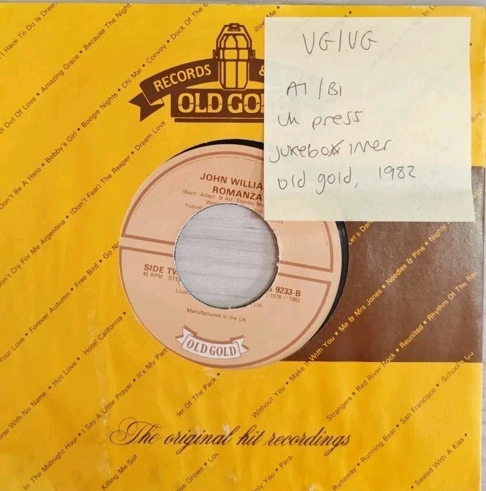 John Williams Romanza Vinyl Record 7" VG/VG OG9233 1982 sleeve John Williams Romanza Vinyl Record 7" VG/VG OG9233 1982 sleeve