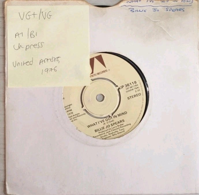 Billie Jo Spears What I’ve Got In Mind Vinyl Record 7" VG+/VG UP 36118 1977 sleeve Billie Jo Spears What I’ve Got In Mind Vinyl Record 7" VG+/VG UP 36118 1977 sleeve