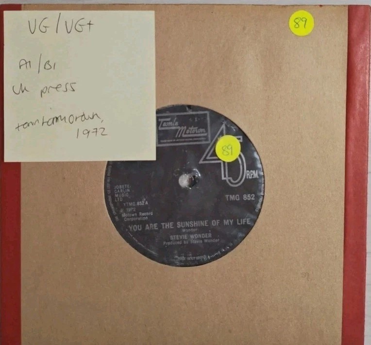 Stevie Wonder You Are The Sunshine Of My Life Vinyl Record 7" VG/VG+ TMG 852 sleeve Stevie Wonder You Are The Sunshine Of My Life Vinyl Record 7" VG/VG+ TMG 852 sleeve