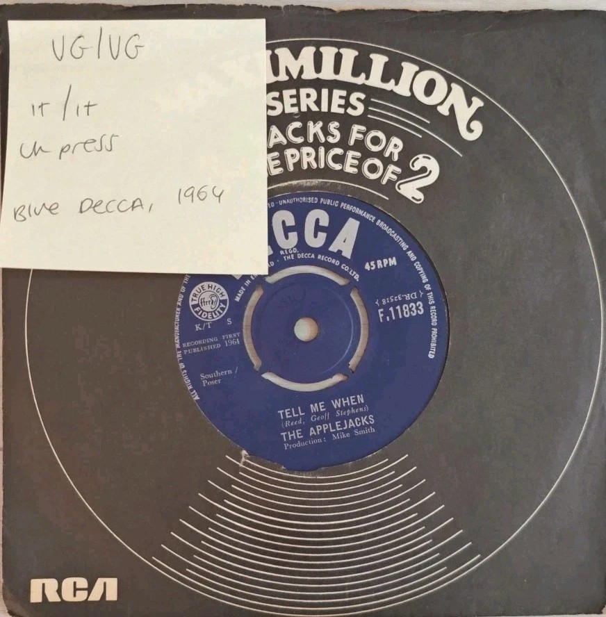 The Applejacks Tell Me When Vinyl Record 7" VG/VG F.11833 1964 sleeve The Applejacks Tell Me When Vinyl Record 7" VG/VG F.11833 1964 sleeve