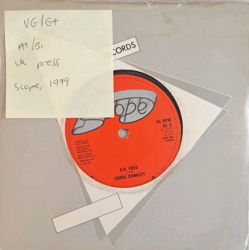 Errol Dunkley O.K. Fred Vinyl Record 7" VG/G+ SC 6 1979 sleeve Errol Dunkley O.K. Fred Vinyl Record 7" VG/G+ SC 6 1979 sleeve
