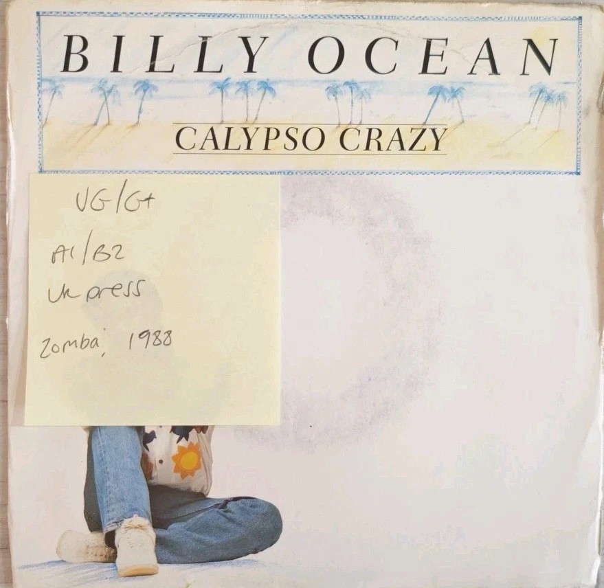 Billy Ocean Calypso Crazy Vinyl Record 7" VG/G+ BOS 2 1988 sleeve Billy Ocean Calypso Crazy Vinyl Record 7" VG/G+ BOS 2 1988 sleeve