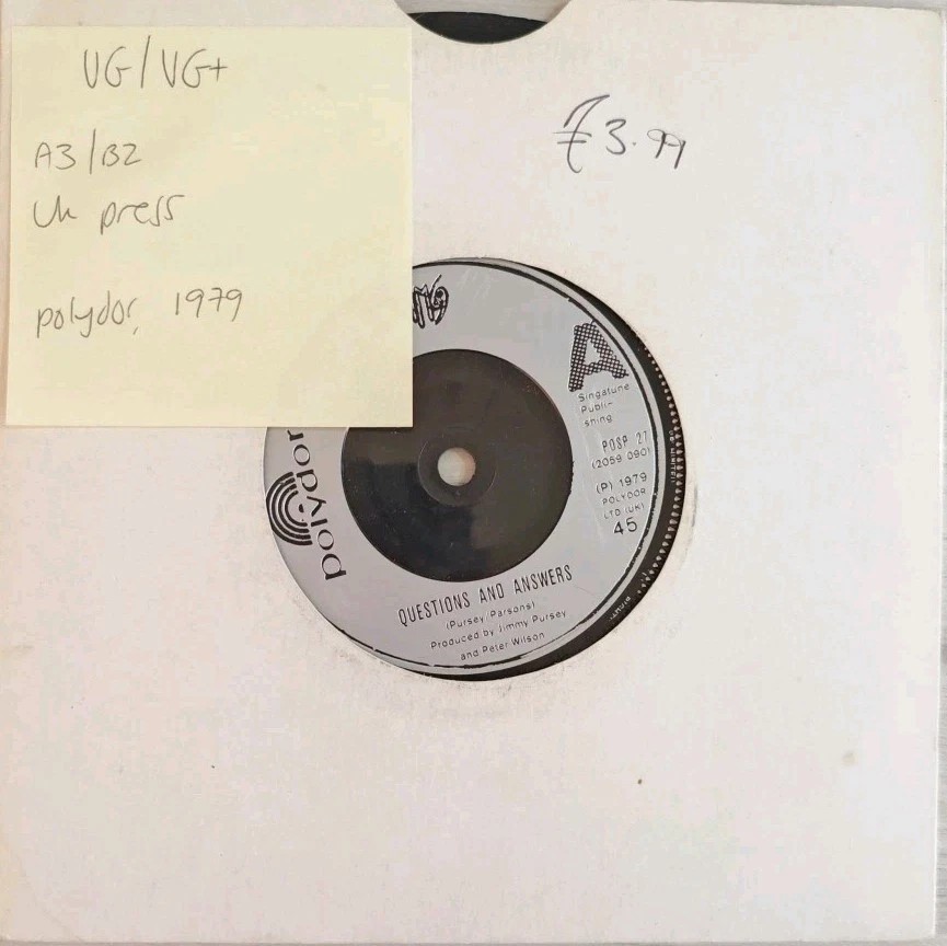 Sham 69 Questions And Answers Vinyl Record 7" VG/VG+ POSP 27 1979 sleeve Sham 69 Questions And Answers Vinyl Record 7" VG/VG+ POSP 27 1979 sleeve