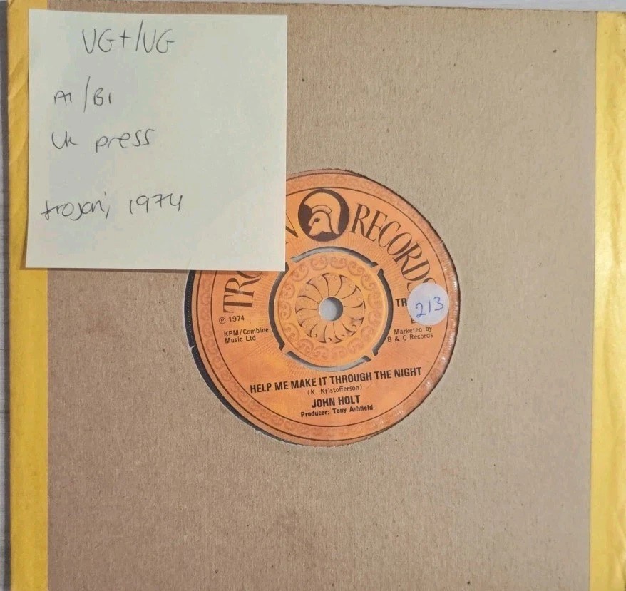 John Holt Help Me Make It Through the Night Vinyl Record 7" VG+/VG TR 7909 1974 sleeve John Holt Help Me Make It Through the Night Vinyl Record 7" VG+/VG TR 7909 1974 sleeve