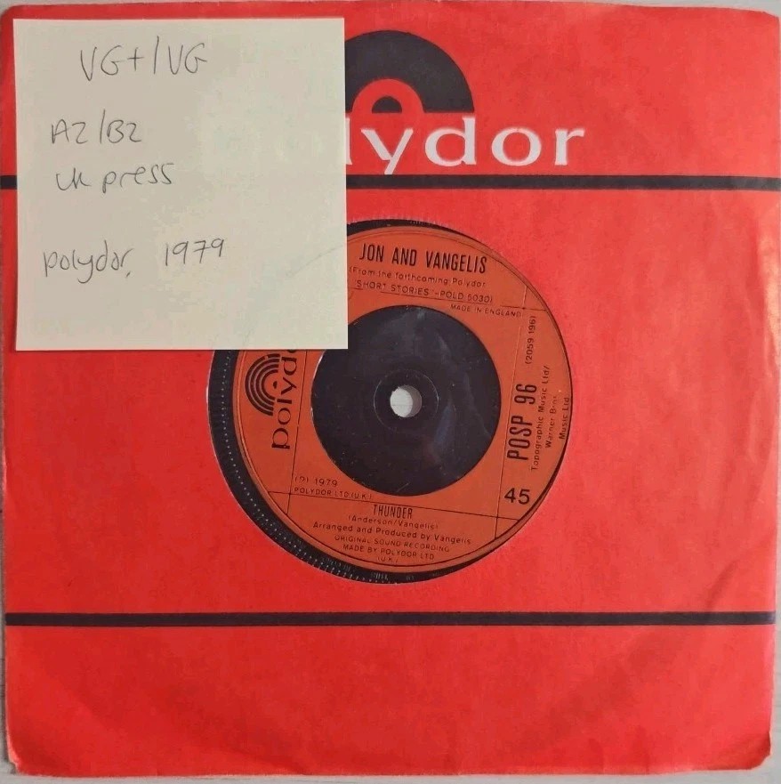 Jon And Vangelis I Hear You Now Vinyl Record 7" VG+/VG POSP 96 1979 sleeve Jon And Vangelis I Hear You Now Vinyl Record 7" VG+/VG POSP 96 1979 sleeve
