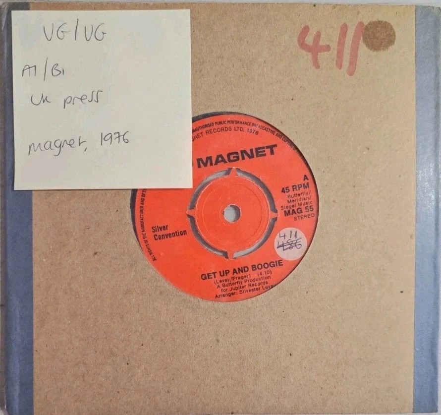 Silver Convention Get Up And Boogie Vinyl Record 7" VG/VG MAG 55 1976 sleeve Silver Convention Get Up And Boogie Vinyl Record 7" VG/VG MAG 55 1976 sleeve