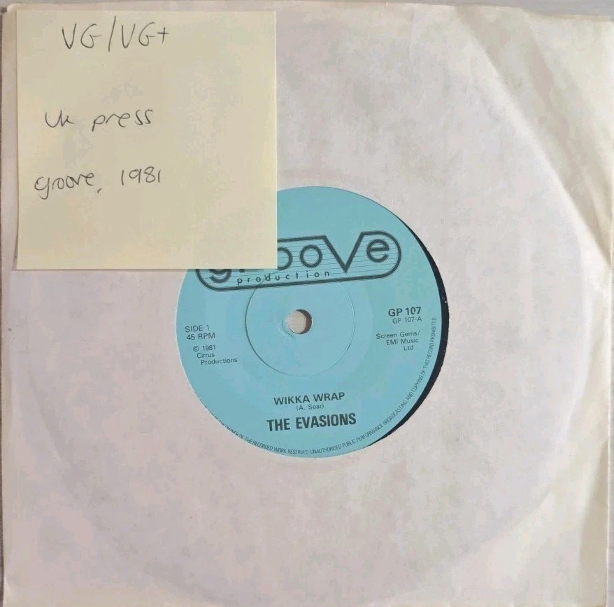 The Evasions Wikka Wrap Vinyl Record 7" VG/VG+ GP107 1981 sleeve The Evasions Wikka Wrap Vinyl Record 7" VG/VG+ GP107 1981 sleeve