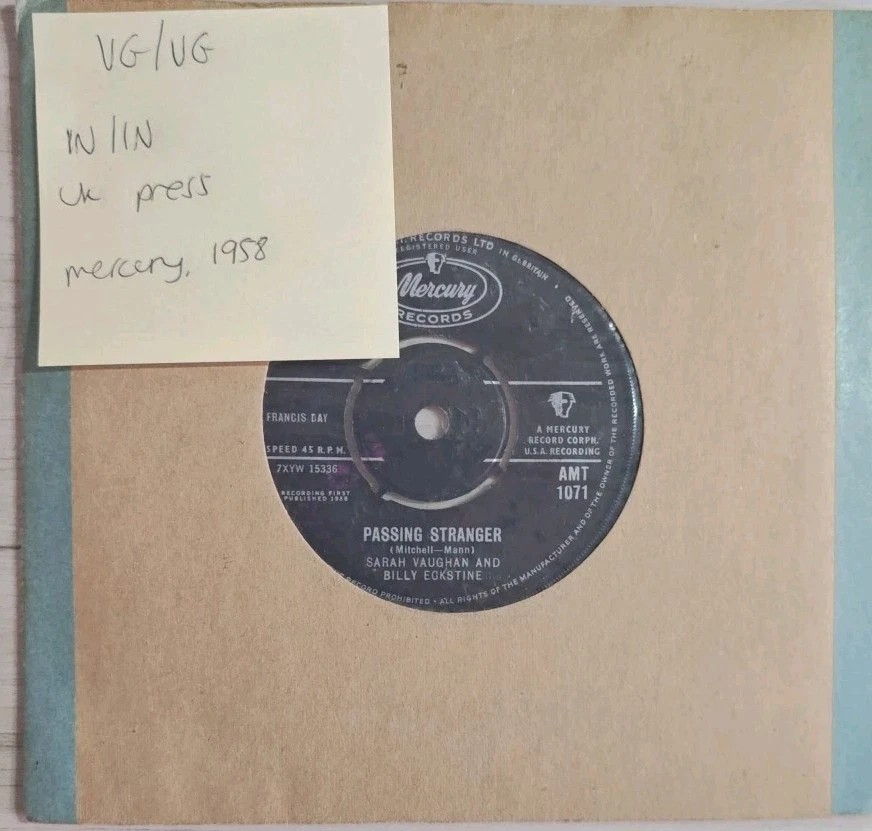 Sarah Vaughan Billy Eckstine & Passing Strangers Vinyl Record 7" VG/VG AMT 1071 sleeve Sarah Vaughan Billy Eckstine & Passing Strangers Vinyl Record 7" VG/VG AMT 1071 sleeve