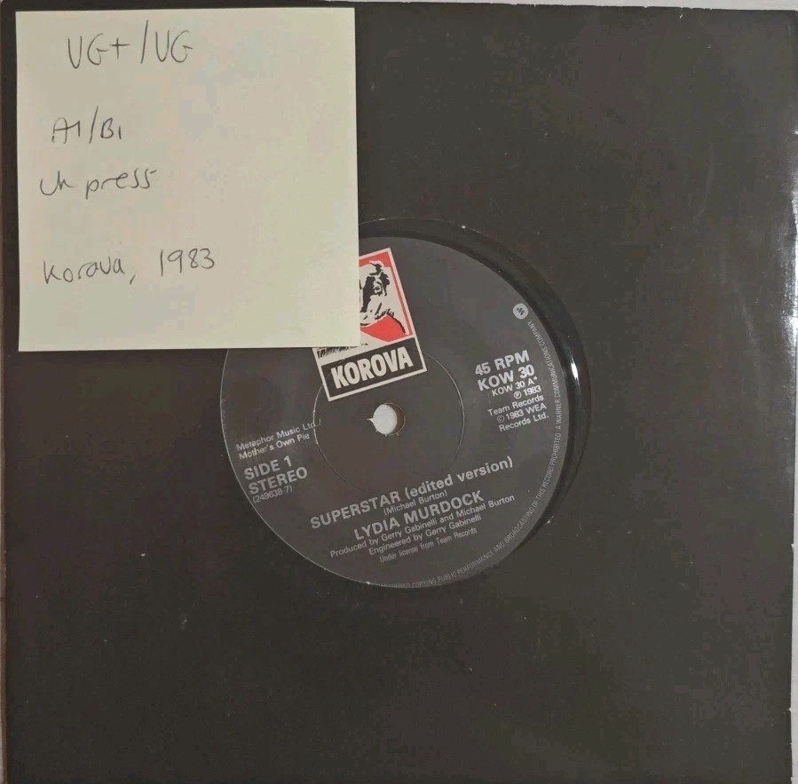 Lydia Murdock Superstar Vinyl Record 7" VG+/VG KOW 30 1983 sleeve Lydia Murdock Superstar Vinyl Record 7" VG+/VG KOW 30 1983 sleeve