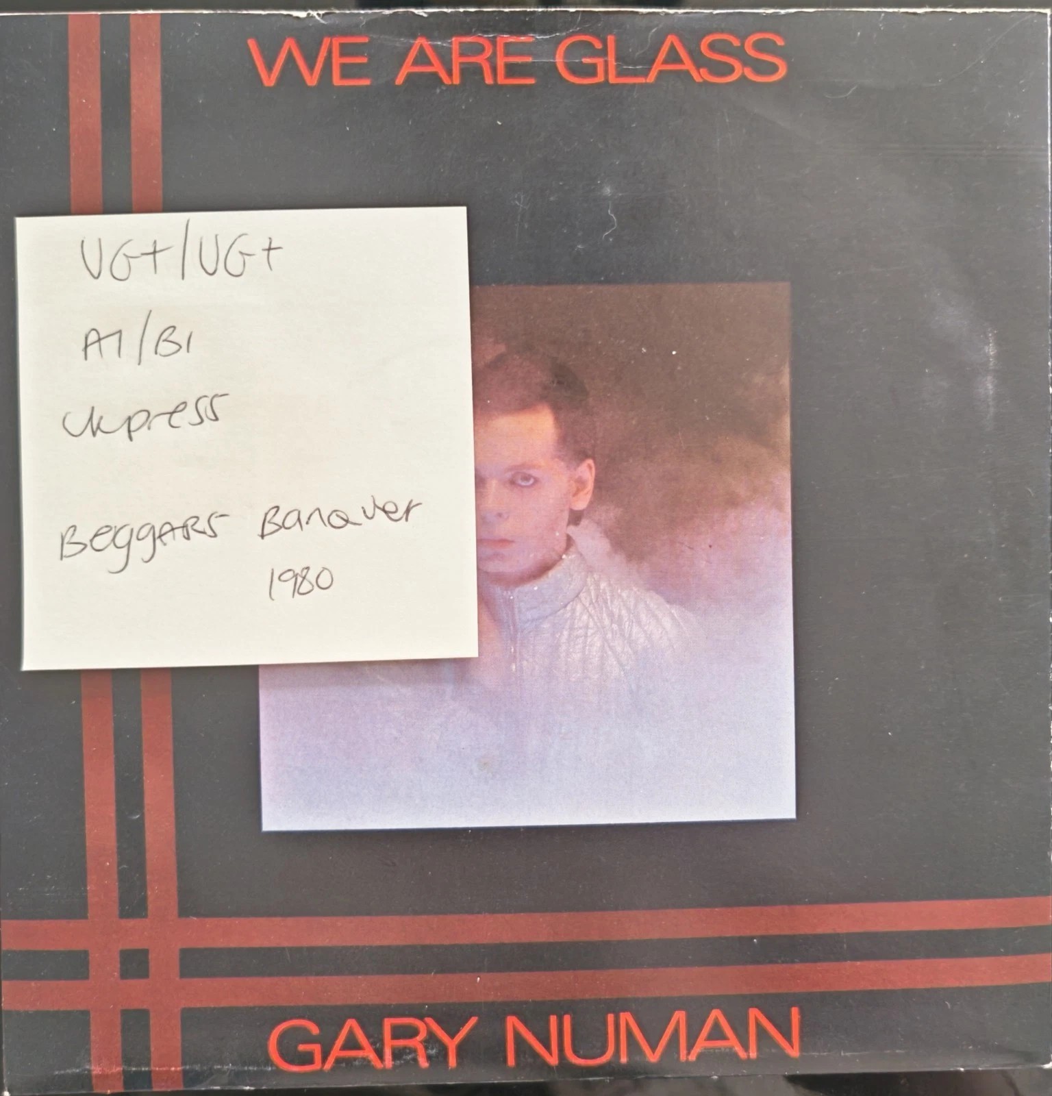 Gary Numan We Are Glass Vinyl Record 7" VG+/VG+ BEG35 1980 sleeve Gary Numan We Are Glass Vinyl Record 7" VG+/VG+ BEG35 1980 sleeve