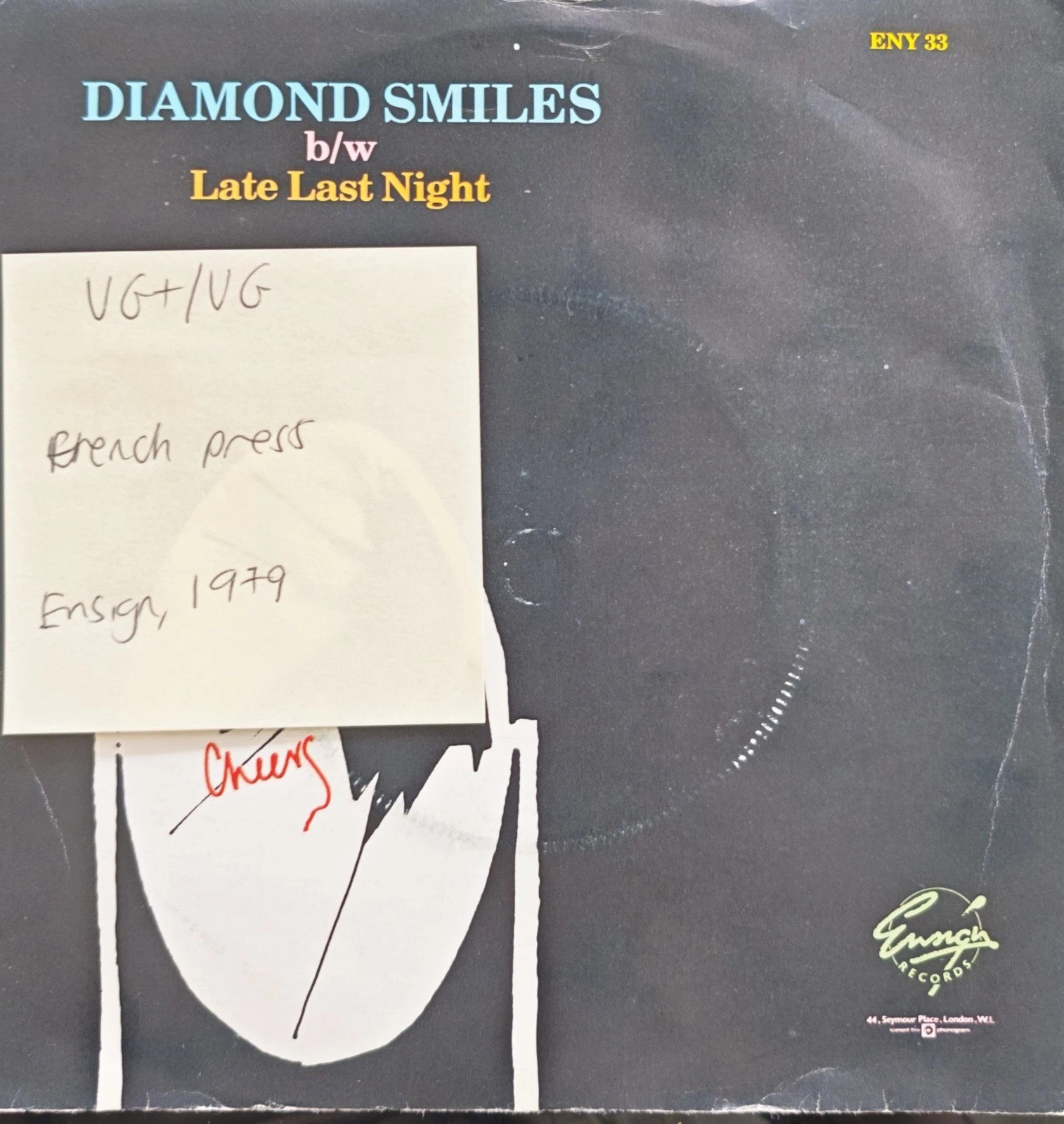 The Boomtown Rats Diamond Smile Vinyl Record 7" VG+/VG ENY 33 1979 sleeve The Boomtown Rats Diamond Smile Vinyl Record 7" VG+/VG ENY 33 1979 sleeve