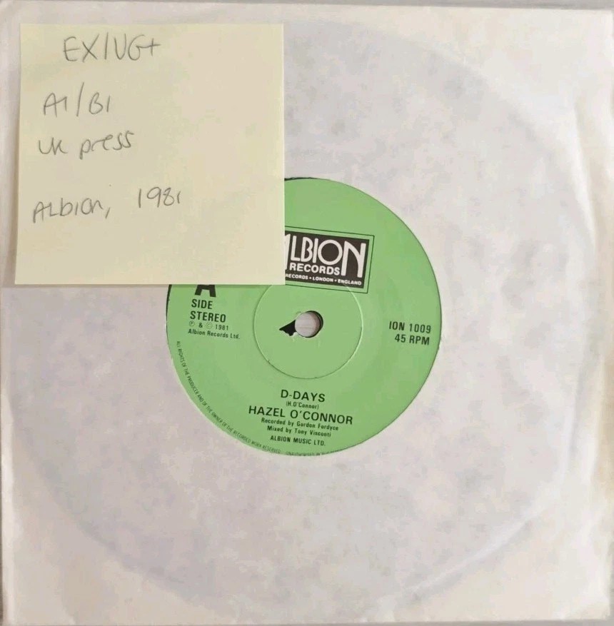 Hazel O'Connor D-Days Vinyl Record 7" EX/VG+ ION1009 1981 sleeve Hazel O'Connor D-Days Vinyl Record 7" EX/VG+ ION1009 1981 sleeve