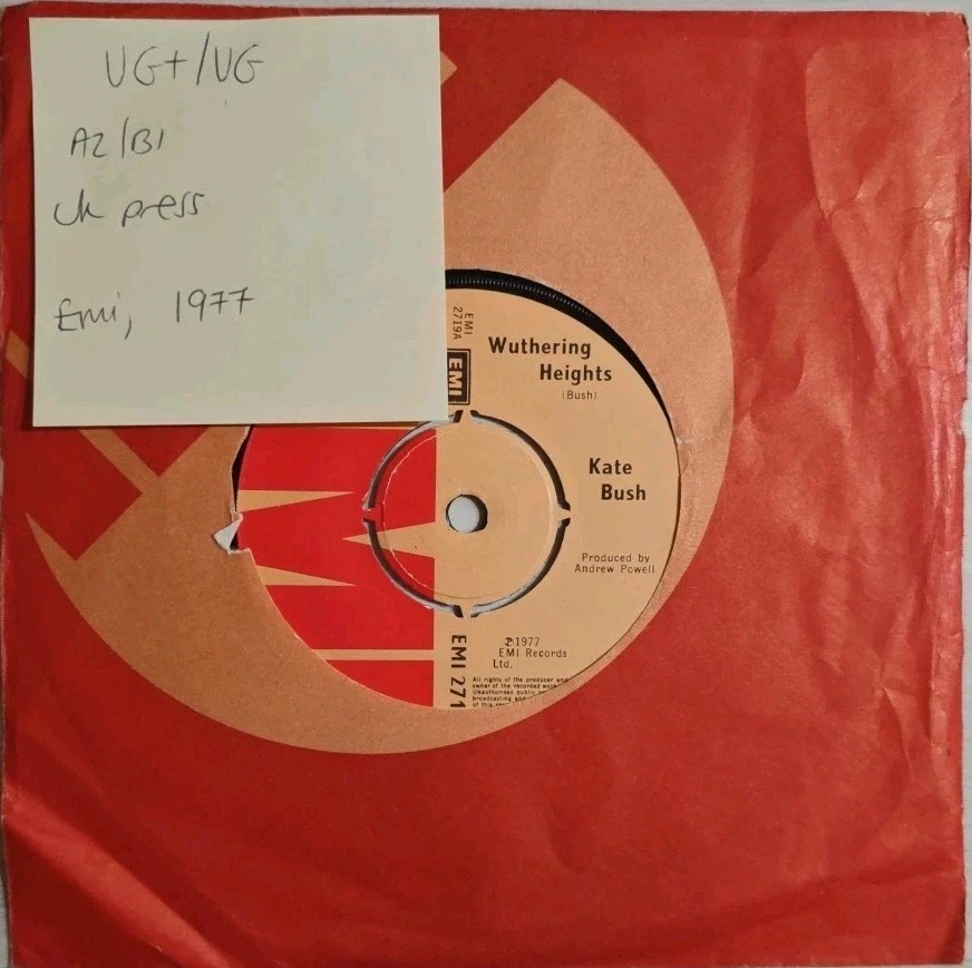 Kate Bush Wuthering Heights / Kite Vinyl Record 7" VG+/VG EMI2719 1978 sleeve Kate Bush Wuthering Heights / Kite Vinyl Record 7" VG+/VG EMI2719 1978 sleeve