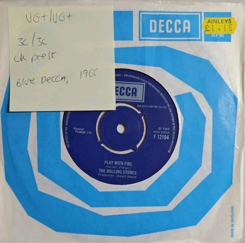 The Rolling Stones The Last Time /Play With Fire Vinyl Record 7" VG+ F.12104 sleeve The Rolling Stones The Last Time /Play With Fire Vinyl Record 7" VG+ F.12104 sleeve
