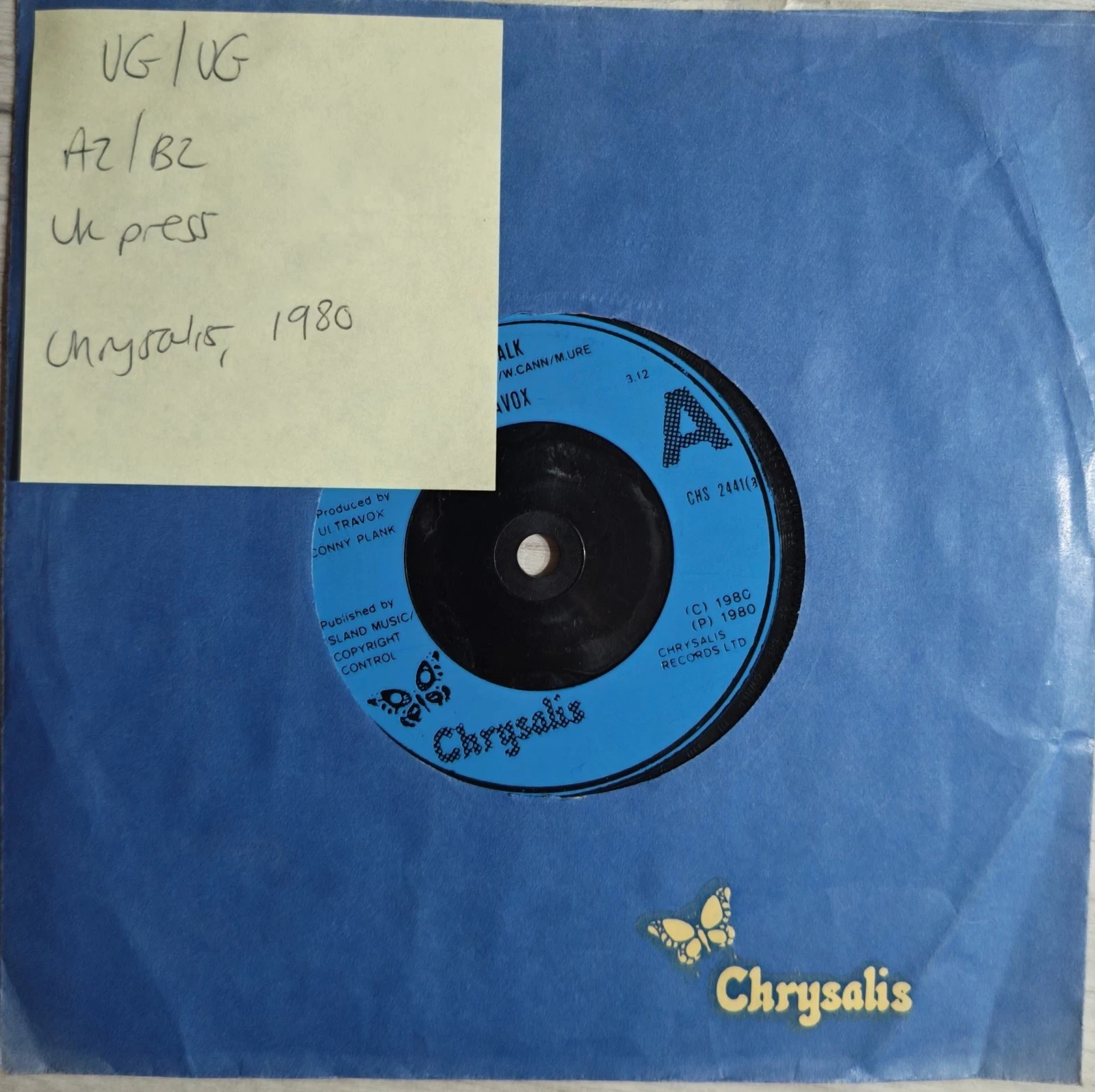 Ultravox Sleepwalk Vinyl Record 7" VG/VG CHS 2441 1980 sleeve Ultravox Sleepwalk Vinyl Record 7" VG/VG CHS 2441 1980 sleeve