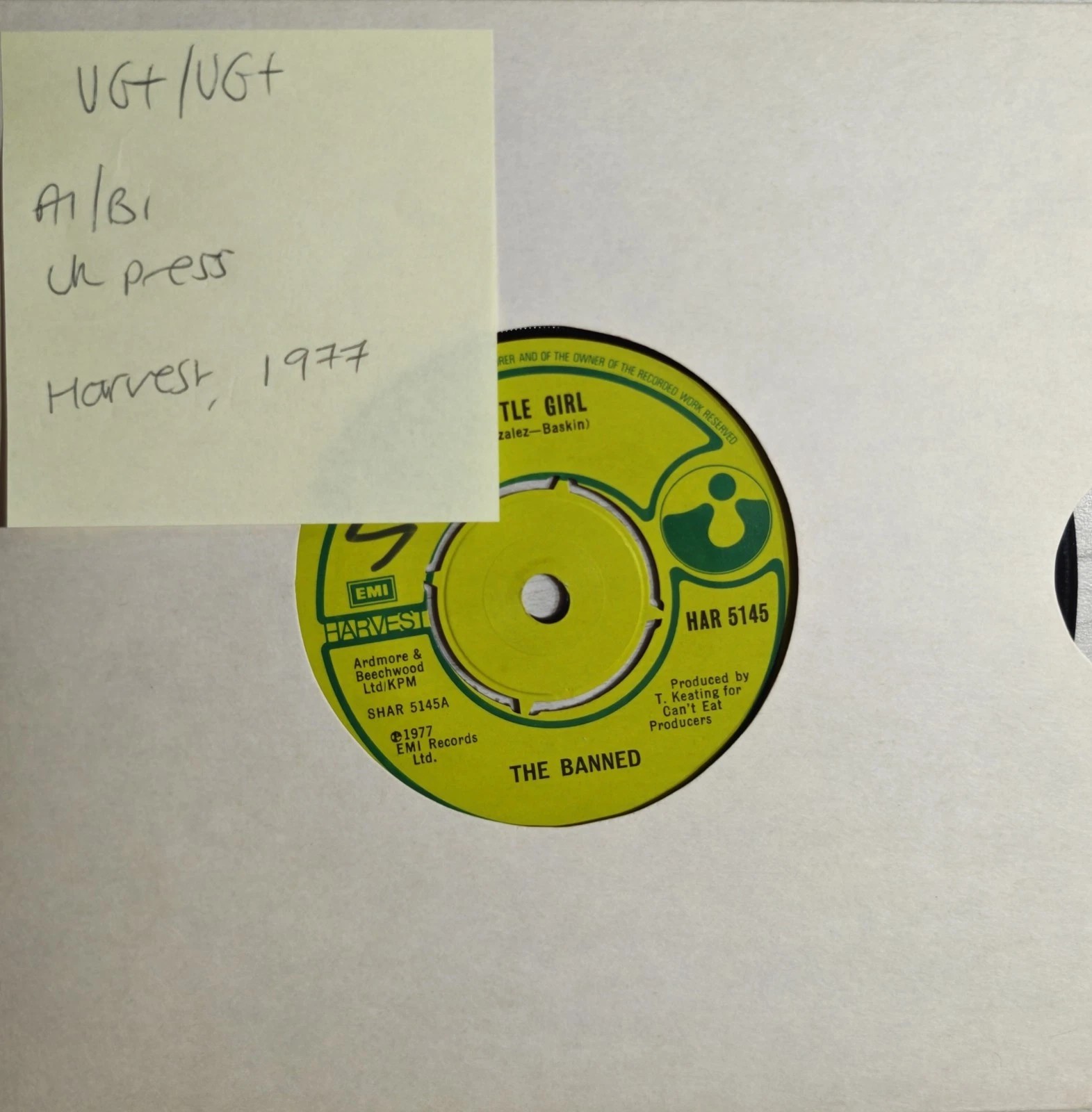 The Banned Little Girl Vinyl Record 7" VG+/VG+ HAR 5145 1977 sleeve The Banned Little Girl Vinyl Record 7" VG+/VG+ HAR 5145 1977 sleeve