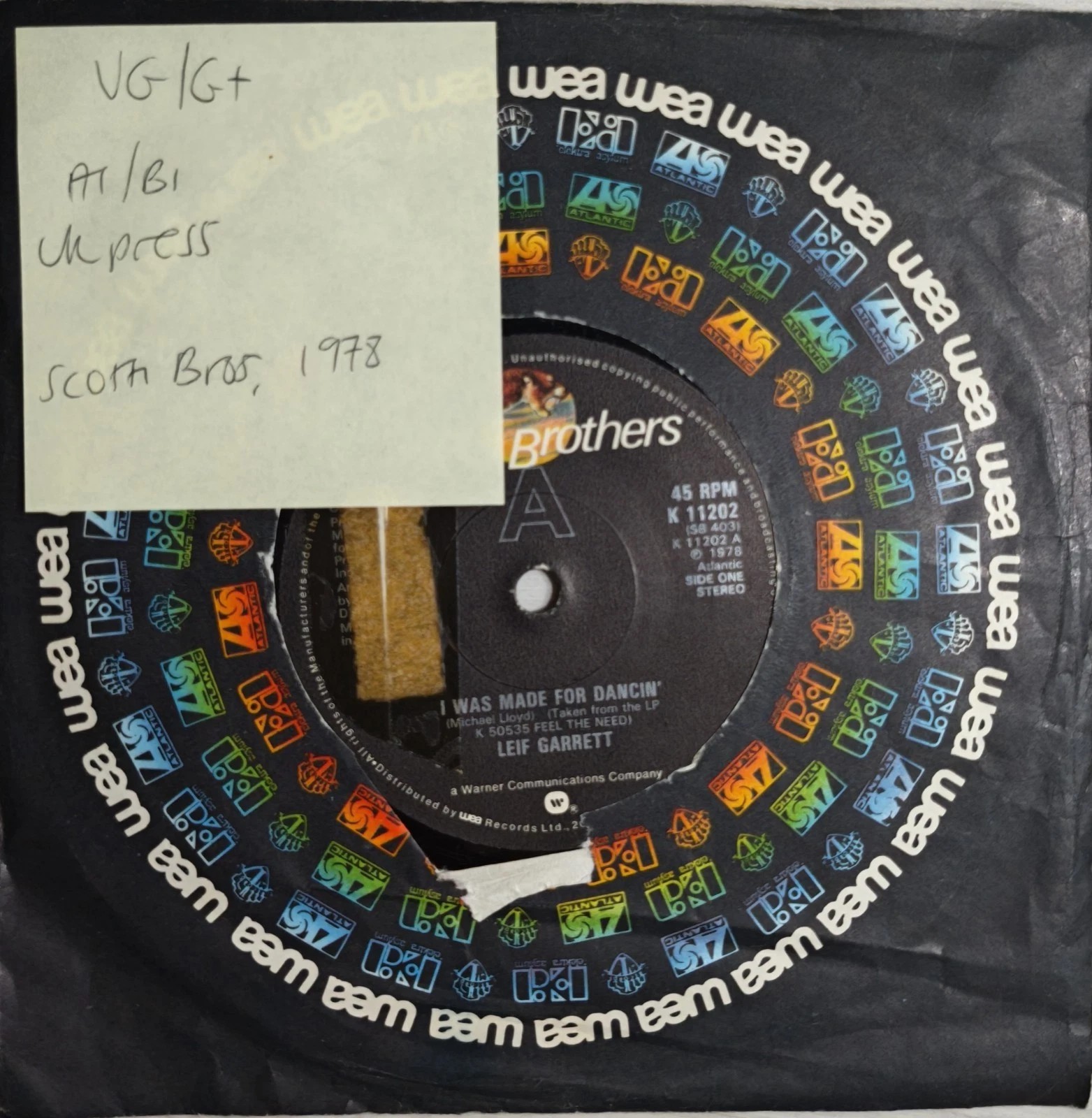 Leif Garrett I Was Made For Dancin' Vinyl Record 7" VG/G+ K11202 1978 sleeve Leif Garrett I Was Made For Dancin' Vinyl Record 7" VG/G+ K11202 1978 sleeve
