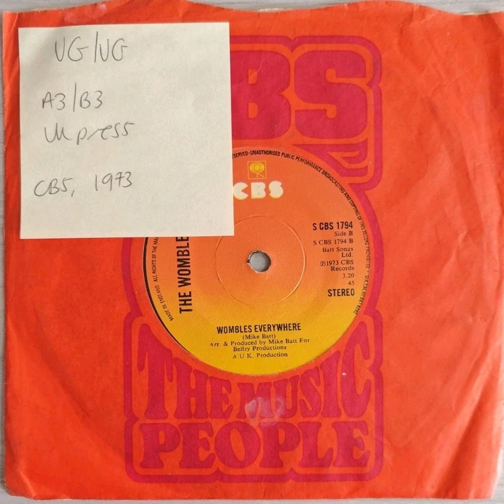 The Wombles The Wombling Song Vinyl Record 7" VG/VG CBS 1794 1973 sleeve The Wombles The Wombling Song Vinyl Record 7" VG/VG CBS 1794 1973 sleeve