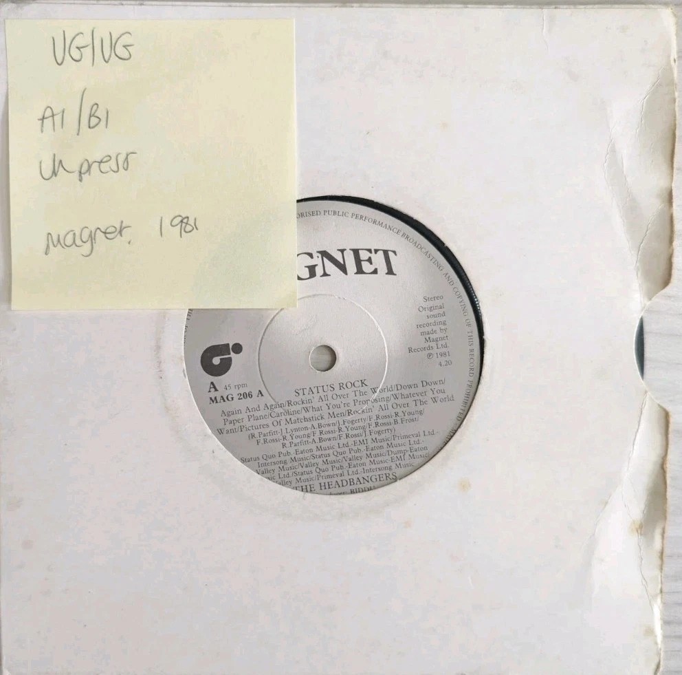 The Headbangers Status Quo/Headbang Boogie Vinyl Record 7" VG/VG MAG206 1981 sleeve The Headbangers Status Quo/Headbang Boogie Vinyl Record 7" VG/VG MAG206 1981 sleeve